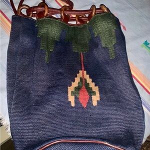 Navajo design blue jute shoulder purse / bag